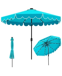 Gouun 10 feet Solar Patio Umbrella with 24 Led Lights, Vented Top and Ruffled Edges