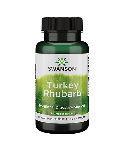 Swanson Turkey Rhubarb Traditional Herbal Supplement for Digestive Support and Gastrointestinal Health quality Formula 100 Capsules, 500 Miligram Each