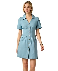 Adrianna Papell Women's Chambray Collared V-Neck Dress