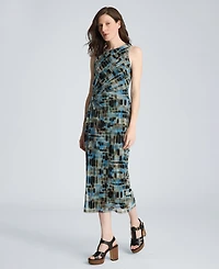 Kenneth Cole Women's Sandra Printed Side Ruched Midi Dress