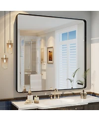 Apmir 38" x 40" High-Strength Tempered Glass and Aluminum Alloy Framed Wall Decor Bathroom Vanity Mirror