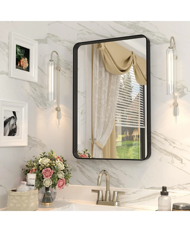 Apmir 16" x 24" High-Strength Tempered Glass and Aluminum Alloy Framed Wall Decor Bathroom Vanity Mirror