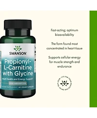 Swanson Propionyl L-Carnitine with Glycine Heart Health and Energy Support, Muscle Strength and Endurance, 60 Veggie Capsules
