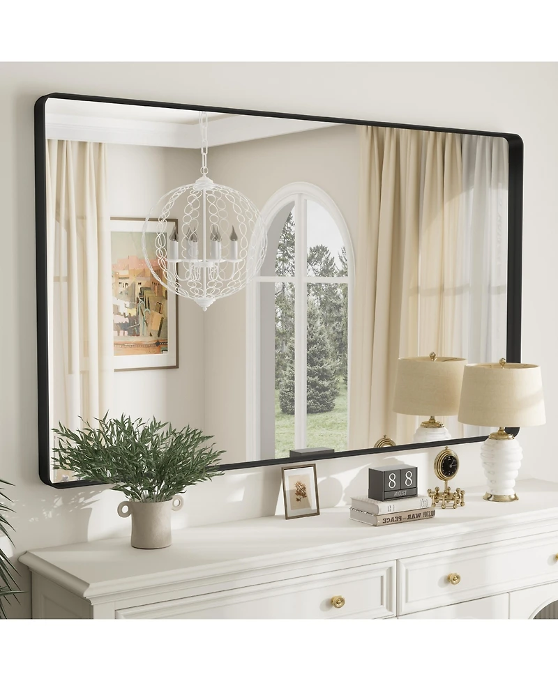 Apmir 60" x 36" High-Strength Tempered Glass and Aluminum Alloy Framed Wall Decor Bathroom Vanity Mirror