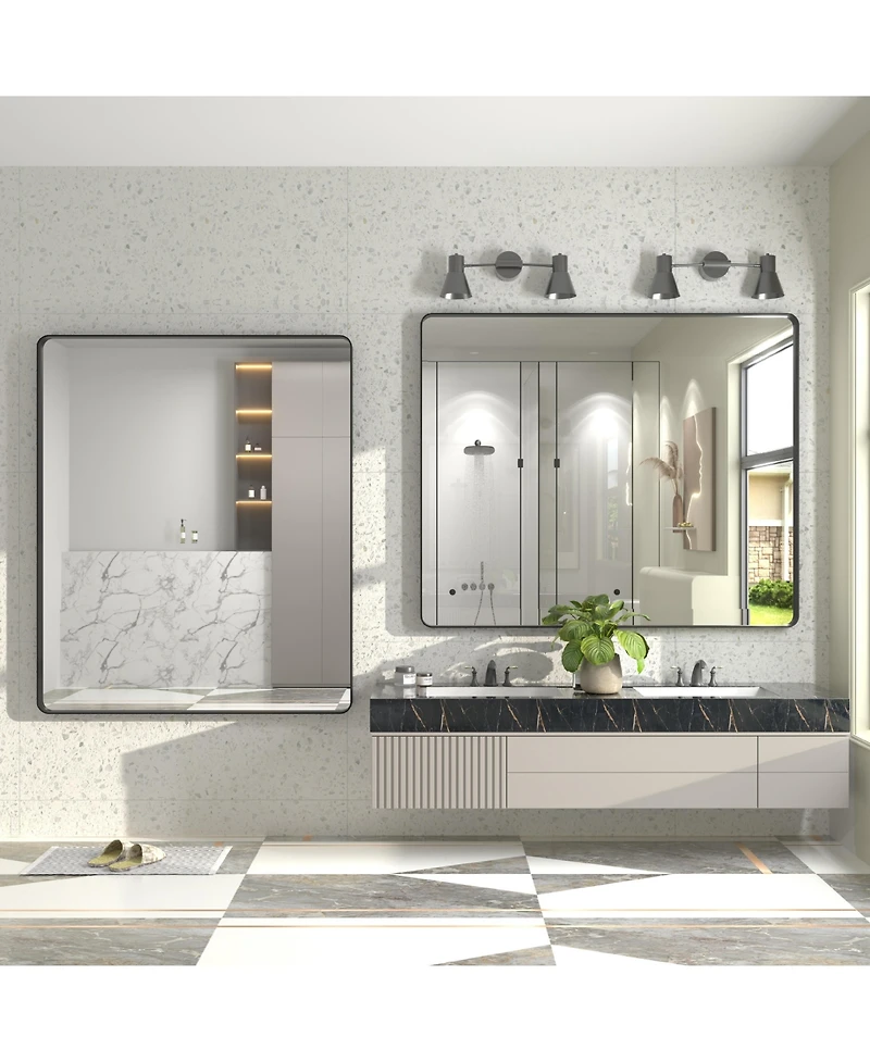 Apmir 48" x 40" High-Strength Tempered Glass and Aluminum Alloy Framed Wall Decor Bathroom Vanity Mirror