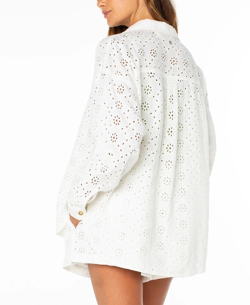 Roxy Women's Morning Time Eyelet Detail Cotton Shirt