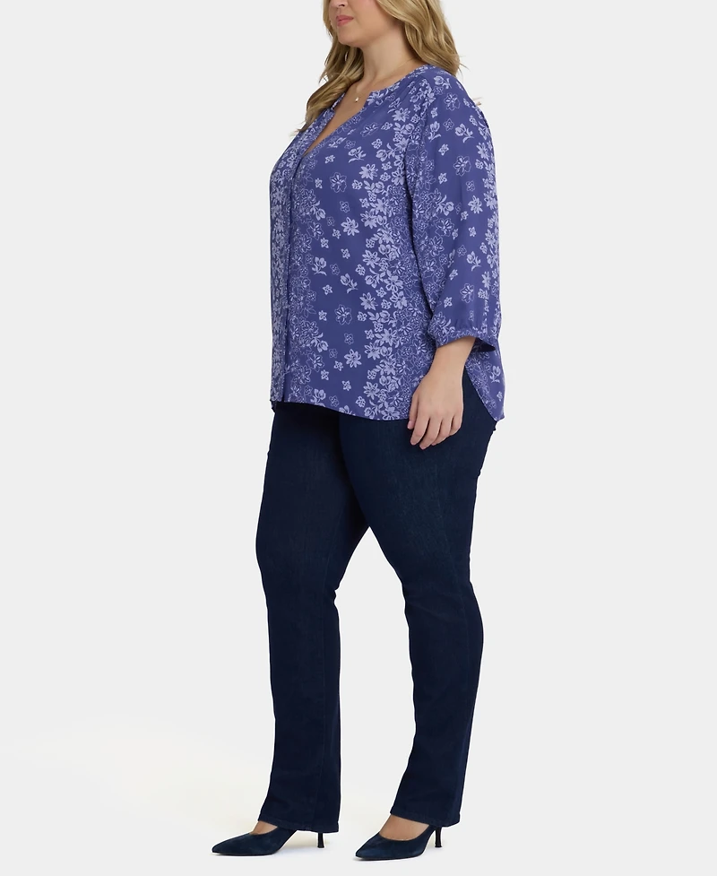 Nydj Plus Pintuck Split Neck Top