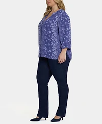 Nydj Plus Pintuck Split Neck Top