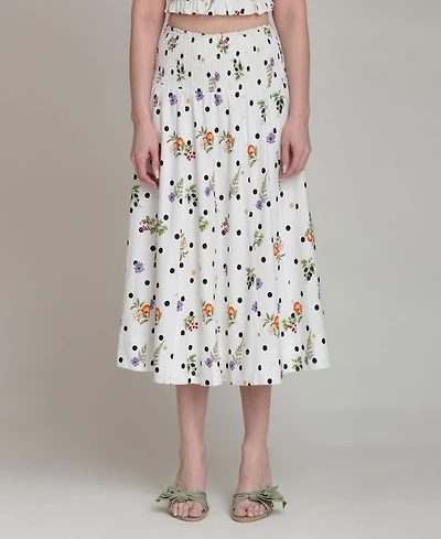 Avec Les Filles Women's Printed Smocked Waist Midi Skirt