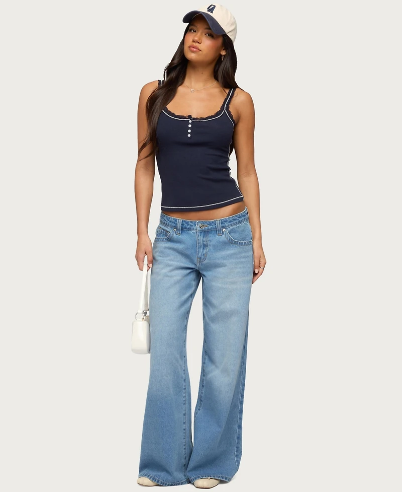 Edikted Women's Contrast Stitched Lacey Henley Top