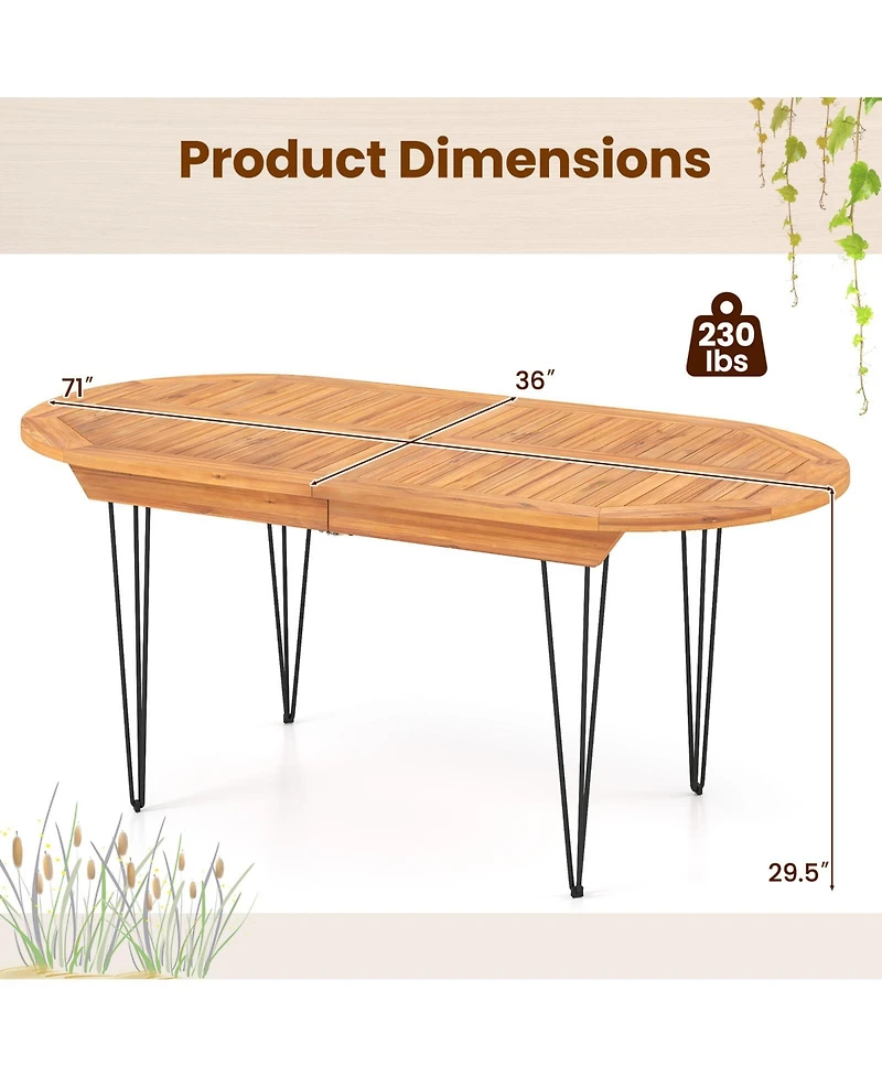 Slickblue Teak Wood Patio Dining Table for 6 People Outdoor Use