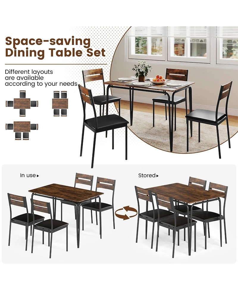 Slickblue Industrial Style Dining Set 5 Piece Table with Benches and Stools