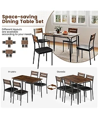 Slickblue Industrial Style Dining Set 5 Piece Table with Benches and Stools