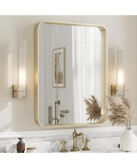 Apmir" High-Strength Tempered Glass and Aluminum Alloy Framed Wall Decor Bathroom Vanity Mirror in Brushed Gold