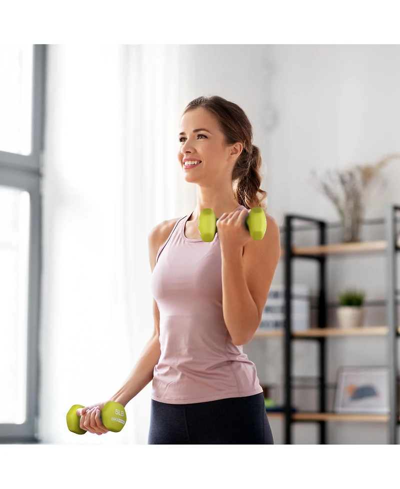 HolaHatha 5, 10, and 15 Pound Neoprene Dumbbell Free Hand Weight Set with Rack