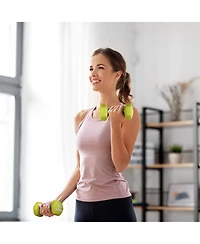 HolaHatha 5, 10, and 15 Pound Neoprene Dumbbell Free Hand Weight Set with Rack
