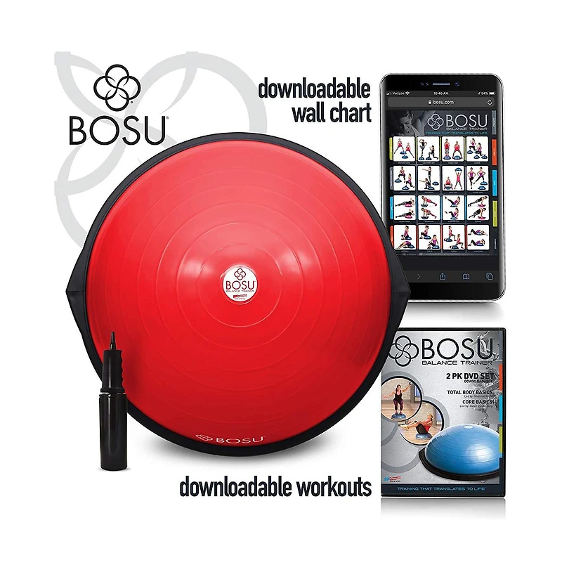 Bosu 72 10850 Home Gym Equipment The Original Balance Trainer for Physical Exercise, Rehab, Large Balance Ball 65 Centimeter Diameter, Red and Black