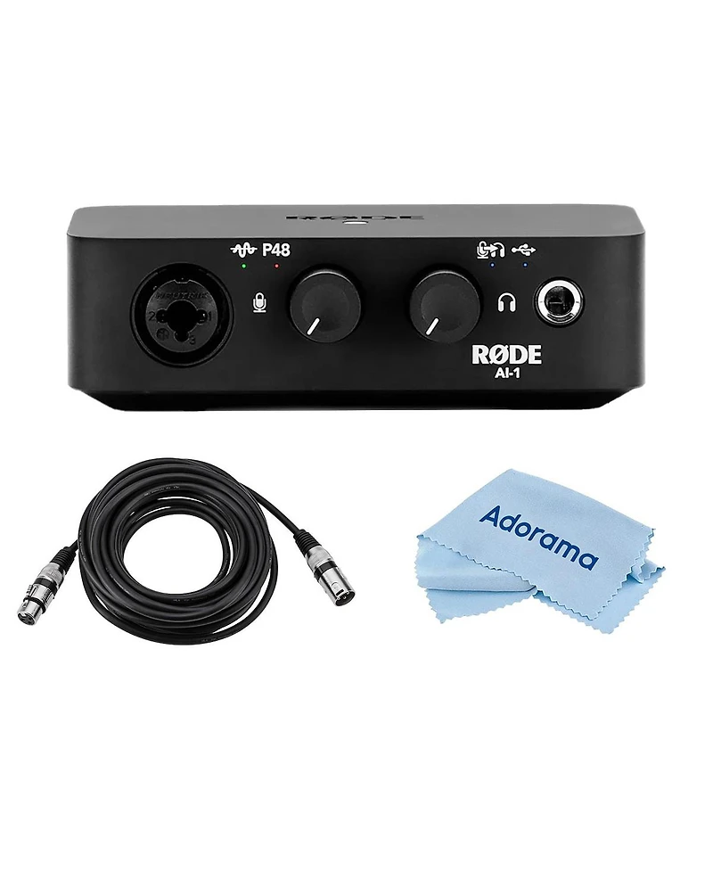 Rode Ai 1 Studio Quality Usb Audio Interface With 6' 6mm Rubber Xlr Microphone Cable, Fiber Optic Cleaning Cloth