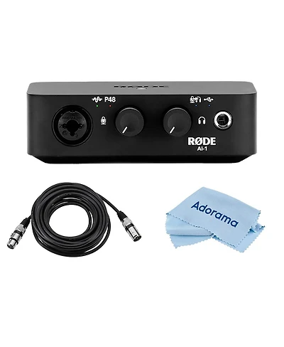 Rode Ai 1 Studio Quality Usb Audio Interface With 6' 6mm Rubber Xlr Microphone Cable, Fiber Optic Cleaning Cloth