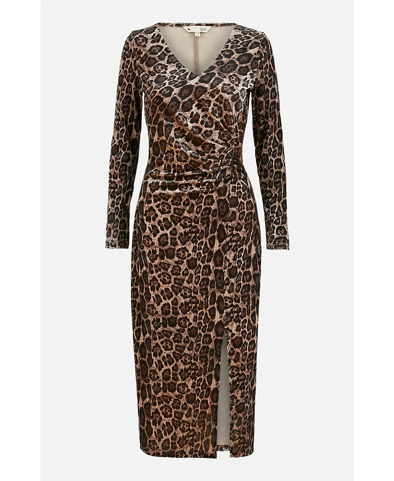 Yumi Women's Velvet Long Sleeve Fitted Midi Dress