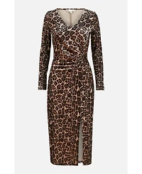 Yumi Women's Velvet Long Sleeve Fitted Midi Dress