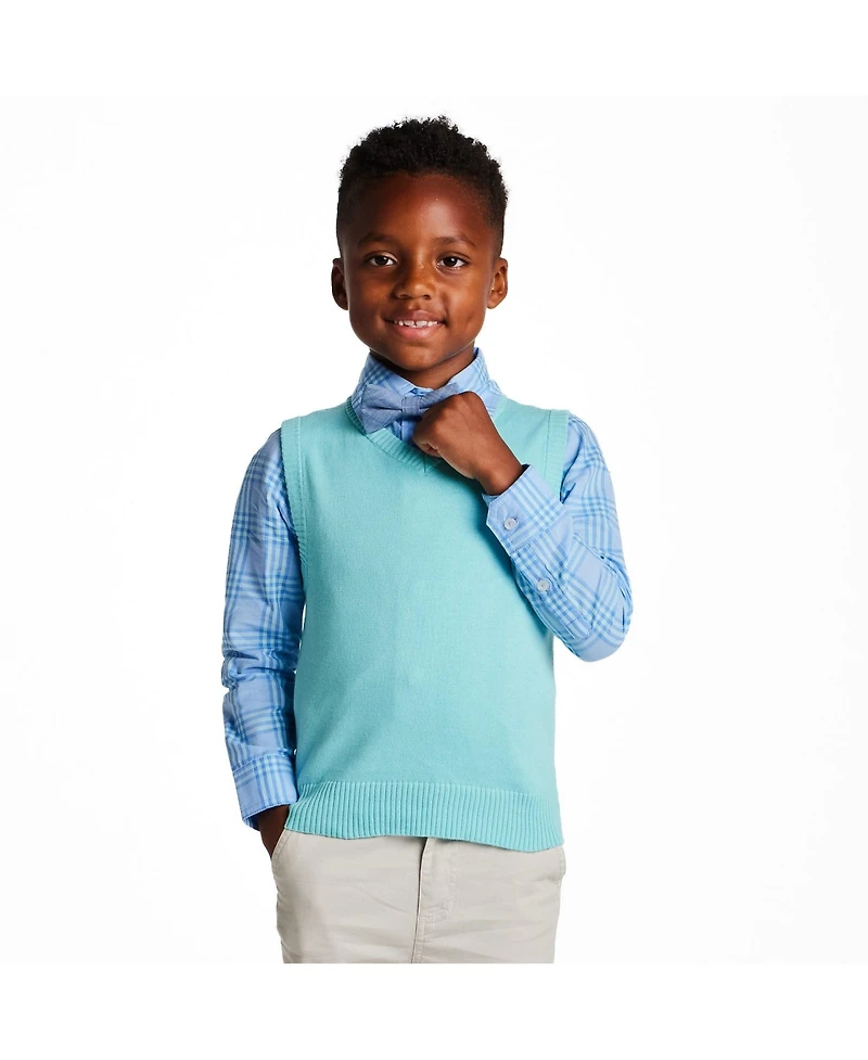 Andy & Evan Toddler Boys and Toddler/Child Aqua Grey Plaid Vest Set