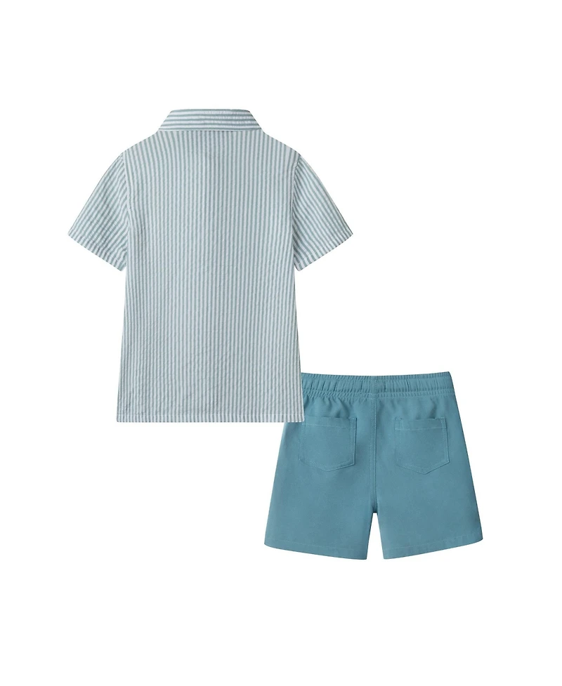 Andy & Evan Toddler Boys Toddler/Child Teal Striped Buttondown and Linen Shorts Set