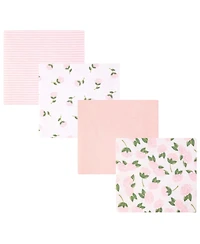 Hudson Baby Girl Cotton Poly Flannel Receiving Blankets, Pink Peony, One Size