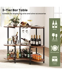 Gouun 3-Tier Liquor Bar Table with Stemware Rack and Storage Shelves