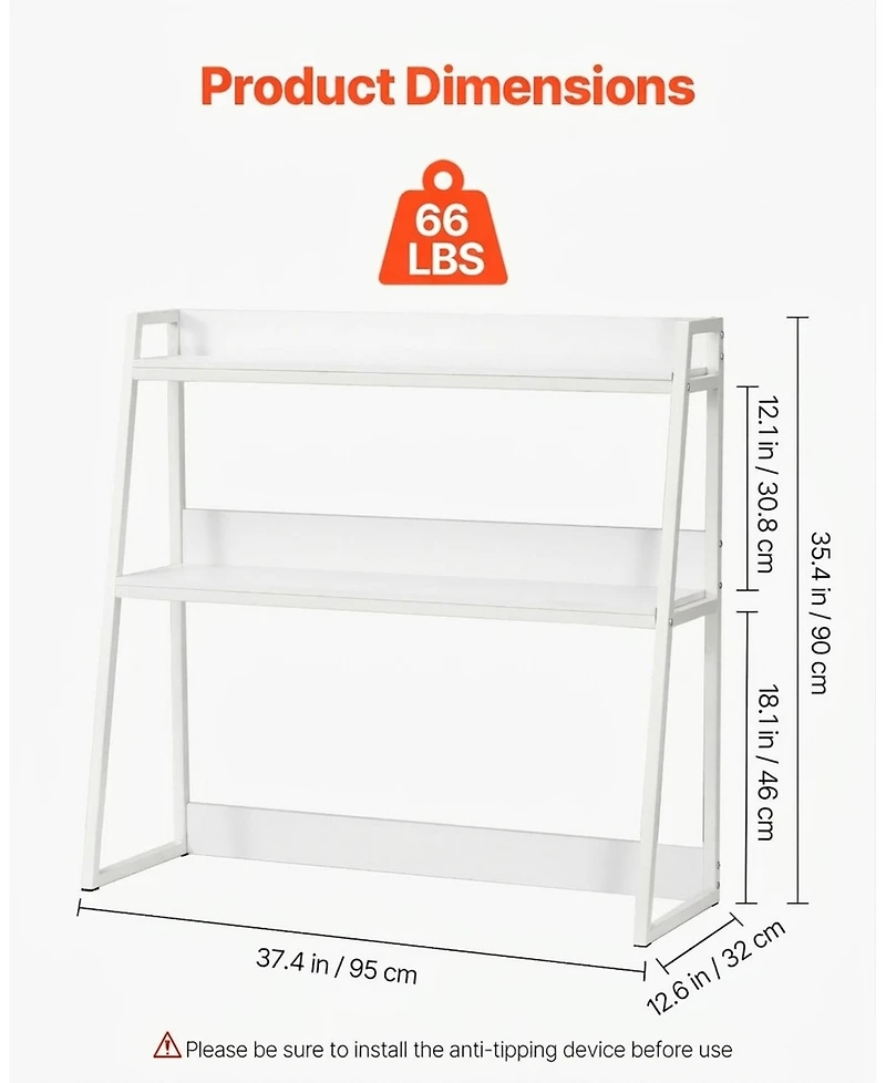 Gouun 2-Tier Desktop Bookshelf Organizer with Anti-Slip Pads, 37.4" x 12.6" x 35.4"