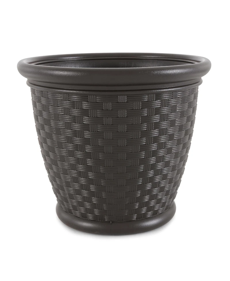 Suncast Sonora 18 Inch Resin Wicker Decorative Flower Planter, Brown (4 Pack)