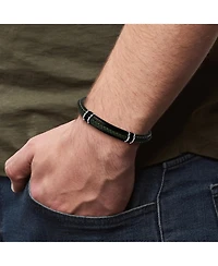 Lucky Brand Braided Leather Bracelet Stainless Steel