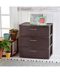 Sterilite 3 Drawer Wide Weave Storage Tower, Plastic Organizer Drawers, Brown