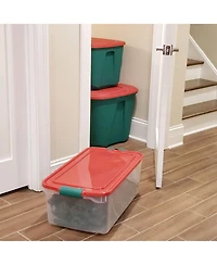 Homz 64 Qt Holiday Seasonal Decor Plastic Storage Bin with Latching Lid, 6 Pack