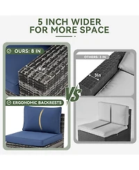 Aoxun 6-Piece Wicker Outdoor Sectional Sofa Set with Cushions and Glass-Top Coffee Table