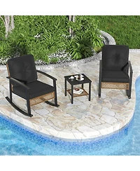 Aoxun Indoor Outdoor Rocking Chair 3 Piece Set Metal Frame Patio Furniture with Wicker Accent and Side Table.