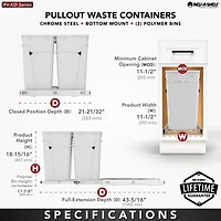 Rev-a-shelf Double Pullout Trash Can 27 qt. for Kitchen, Gray, Rv-15KD-13C-S