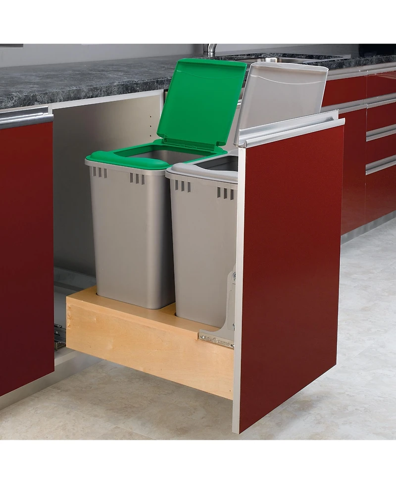 Rev-a-Shelf Double Pullout Bottom Mount Trash Can 50 qt., Gray, 4WCBM-2150DM-2