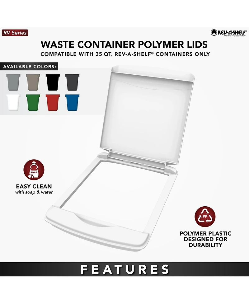 Rev-a-Shelf 35 Qt Trash Can Replacement Lid, Gray, Rv-35-lid-13-1-40 (2 Pack)