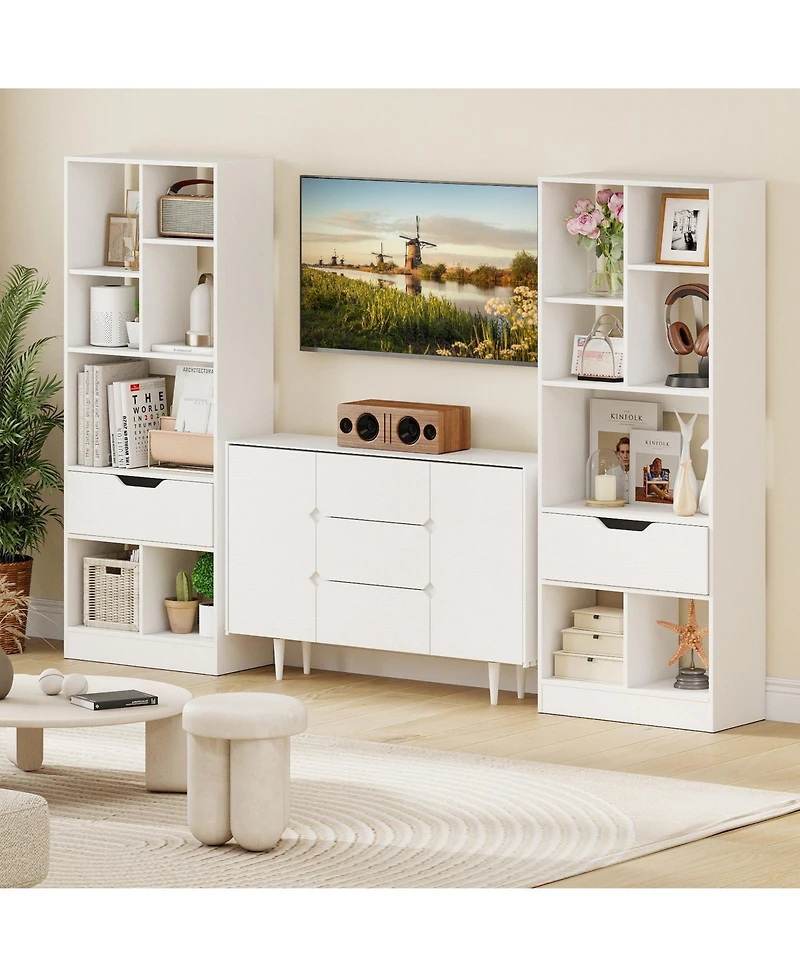 Gouun 51 in Tall 7-Cube Freestanding Bookcase with Drawer, 20 x 9.5 x 51
