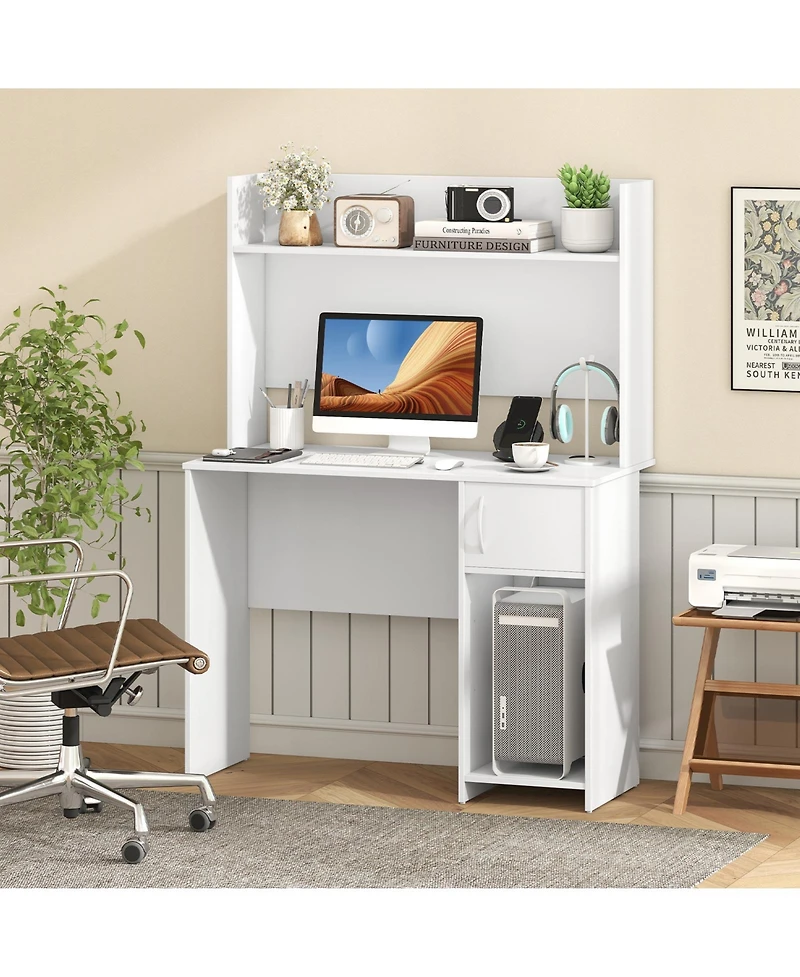 Slickblue Home Office Desk with Raised Display Shelf and 2 Open Shelves