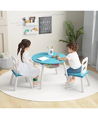 Gouun Wood Activity Kids Table and Chair Set with Center Mesh Storage