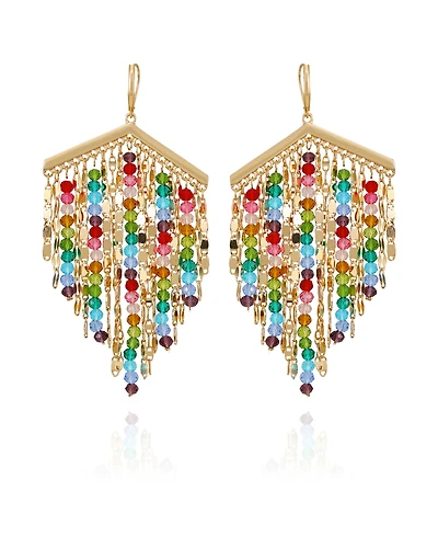 Guess Multi-Colored Beaded Fringe Linear Drop Earrings