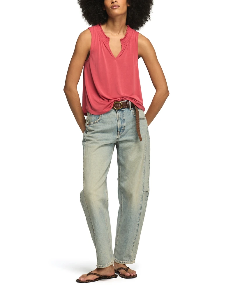 Lucky Brand Women's Sandwash Smocked Trim V-Neck Tank Top