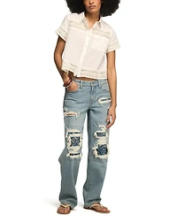 Lucky Brand Women's Cutwork Collared Camp Shirt