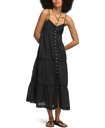 Lucky Brand Women's Embroidered V-Neck Tiered Midi Dress
