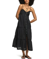 Lucky Brand Women's Embroidered V-Neck Tiered Midi Dress