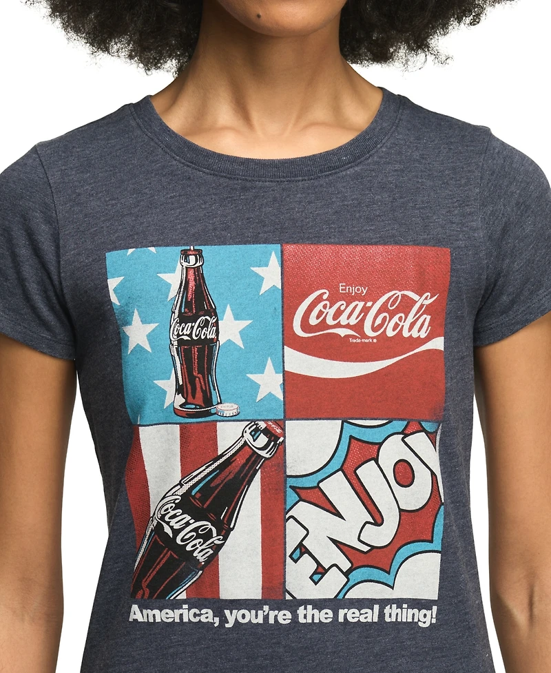 Lucky Brand Women's Coca Cola Americana Grid Crewneck Baby T-Shirt