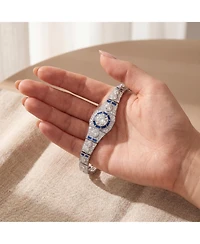 Sterling Silver Clear Round and Circle Baguette Cubic Zirconia Link Bracelet