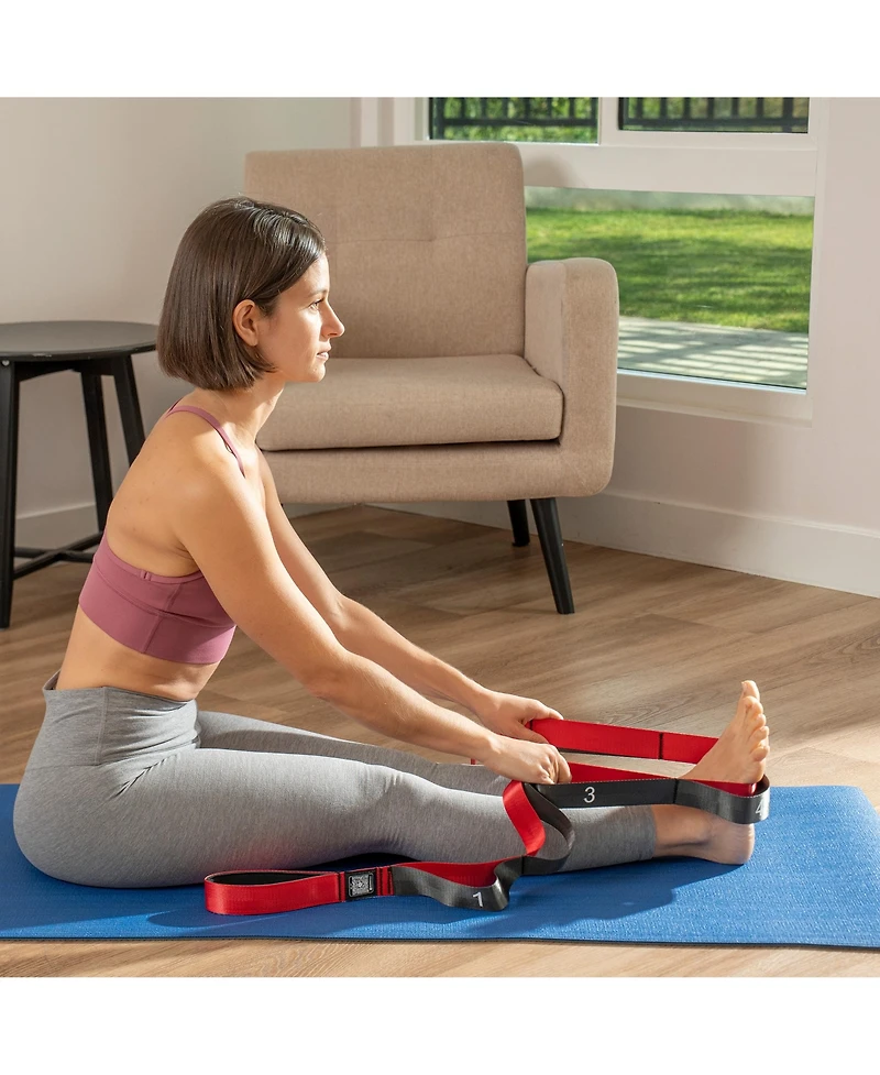 Sunny Health and Fitness Premium Yoga Stretch Strap with 8 Individual Grip Loops
